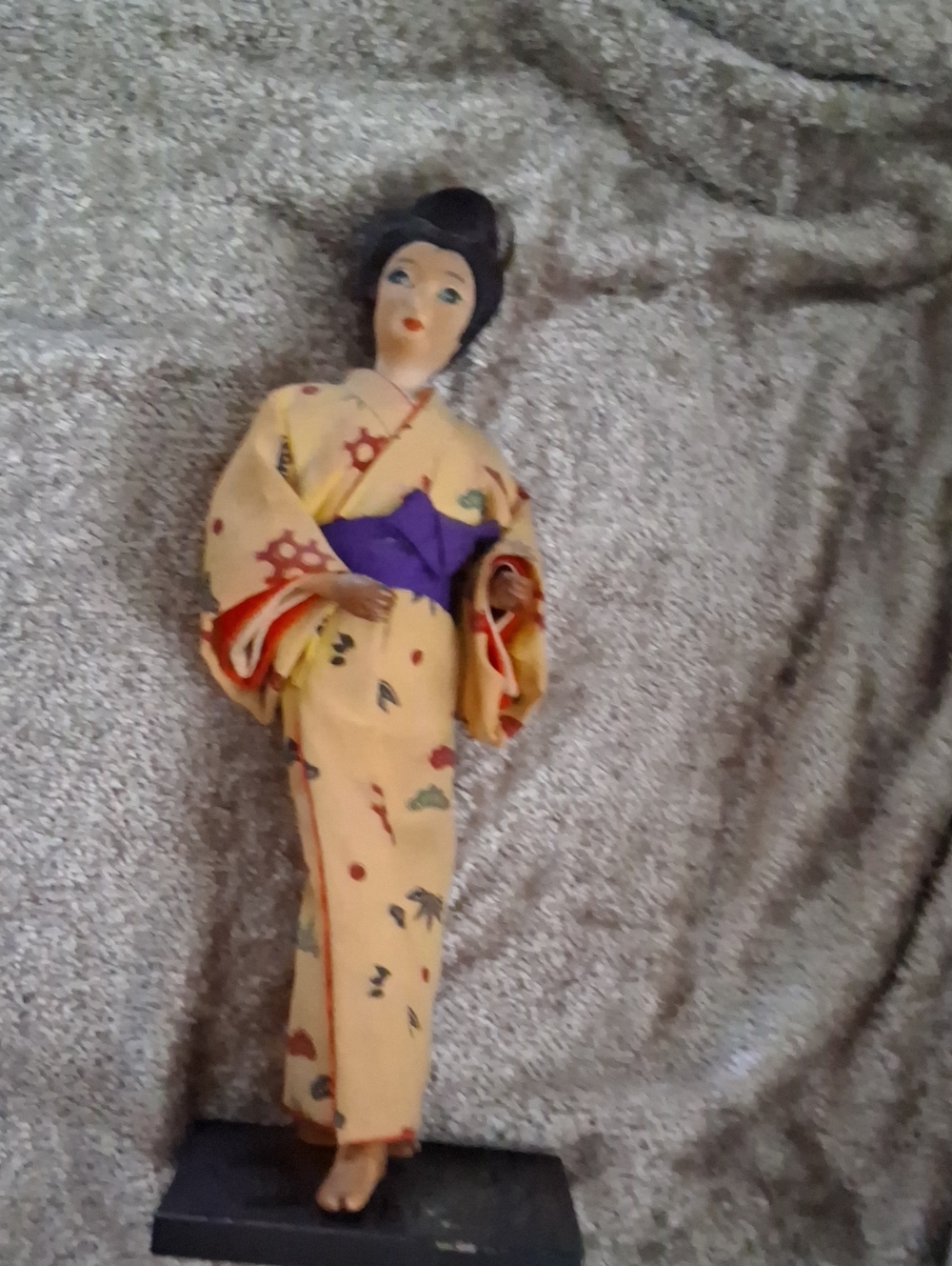 Handcrafted Yellow Geisha Doll with Purple Obi